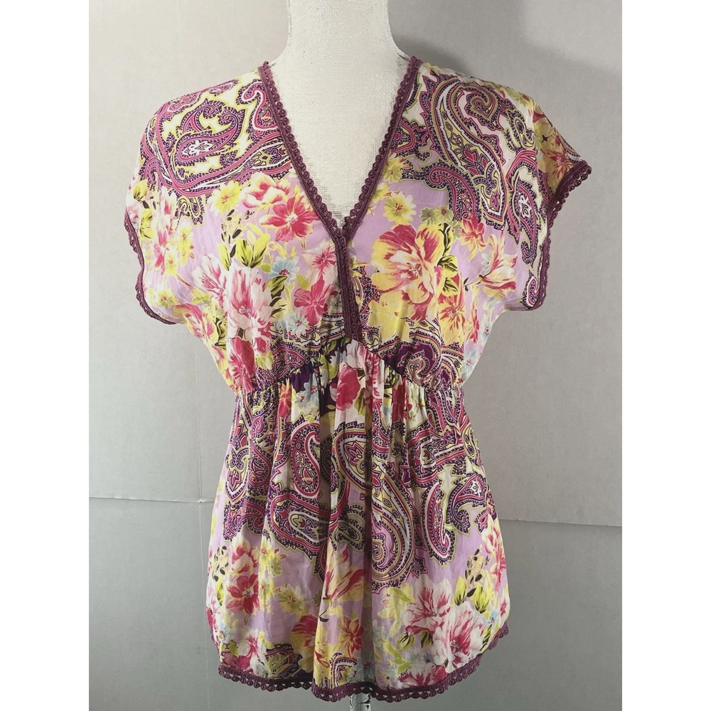 Johnny Was Womens Size Small Blouse V-Neck Floral Pattern Babydoll Paisley